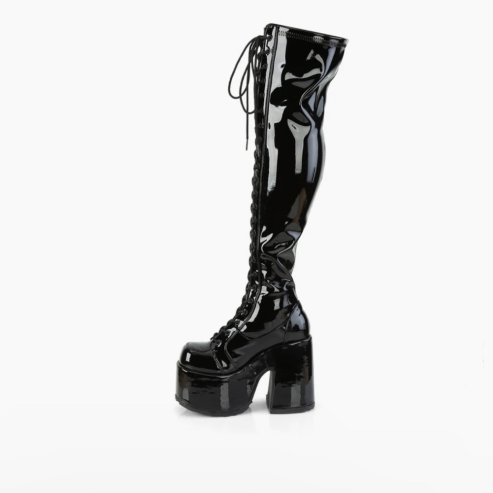 Black tall knee high demonia boots